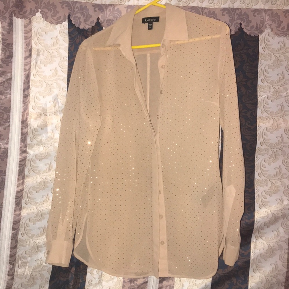 bebe see through and gold studs button down blouse